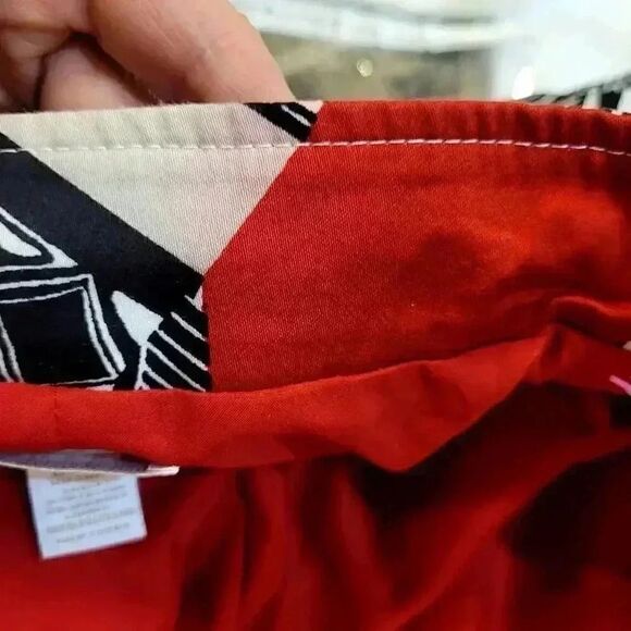 Chico's Women's Red/White/Black Cotton Blend Geometric Print Open Front Lined Ja - Picture 5 of 12